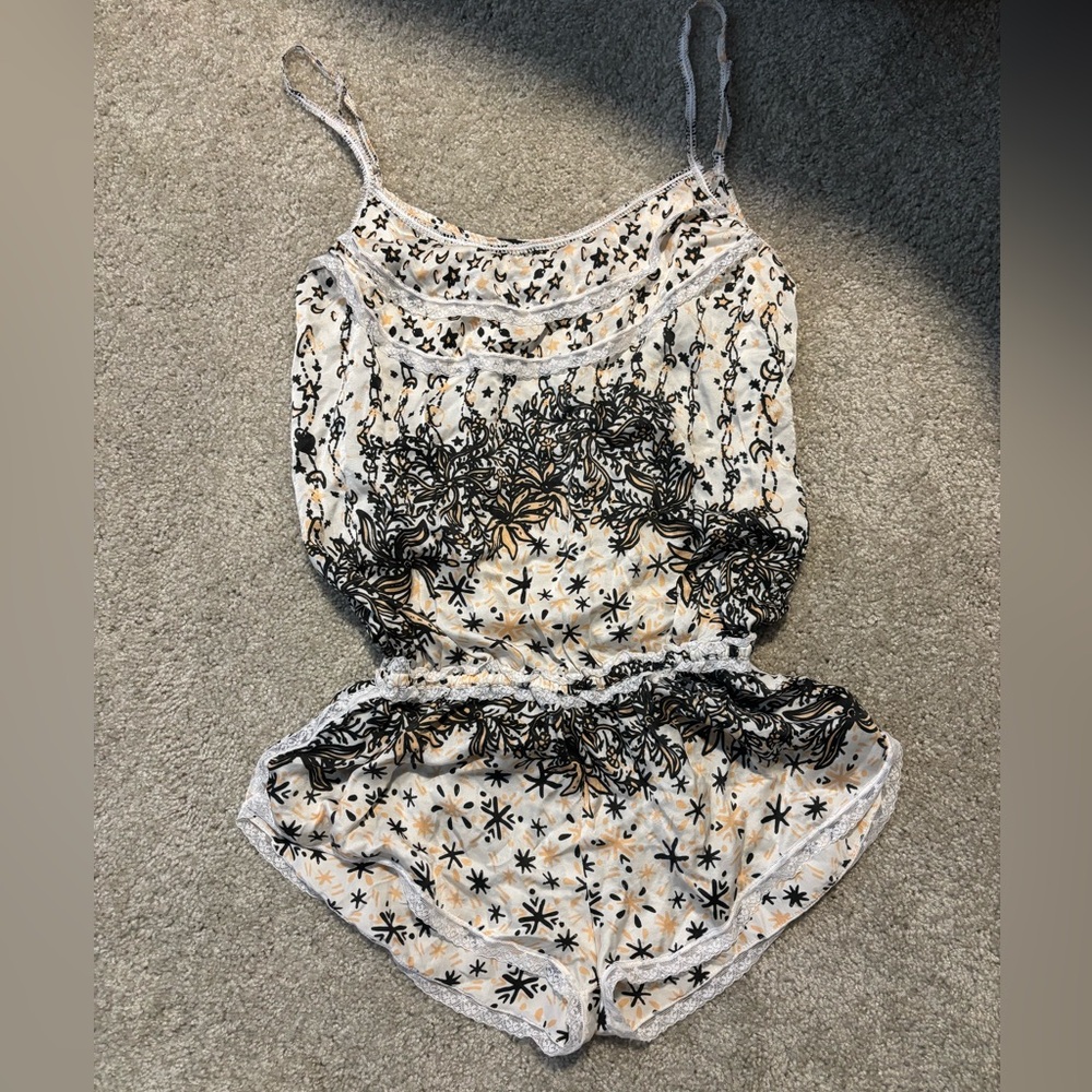 Poupette St. Barth Starry Night Romper - Black and Cream